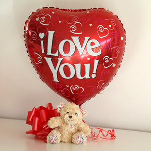 Valentines Balloon -  I Love You Balloon with Bunddle of Love Bear